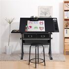 Drafting Desk for Artist Art Craft Table Drawing Writing Desk w/ Stool for Adult
