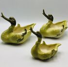 Vintage MCM Hull USA Set of 3 Swan Duck Goose Ceramic Chartreuse Green Planters