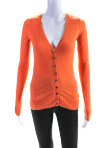 Martin + Osa Womens Cashmere Silk Button Up Cardigan Sweater Top Orange Size XS