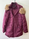 Valuker Coat Womens Sz M Burgundy Parka Winter Jacket Quilted Faux Fur Hood
