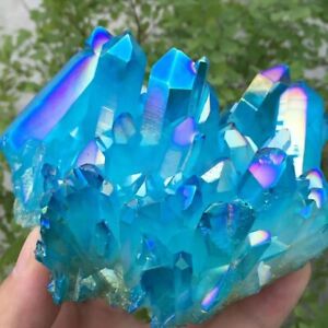 80-100g Titanium Aura Blue Crystal Rainbow Healing Cluster Geode Rock Decor Gift