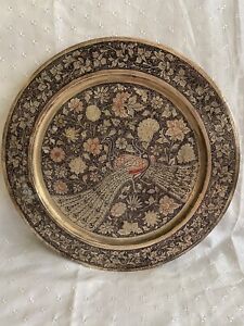 New ListingVintage Brass Peacock Plate Metal Tray Painted Etched Wall Hanging Decorative