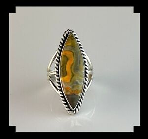 Handcrafted Sterling and Bumblebee Jasper Ring Size 10 1/4