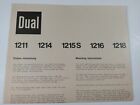 Dual 1200 series Turntable  Mounting Instructions/Template 1211 1214 1215 1216