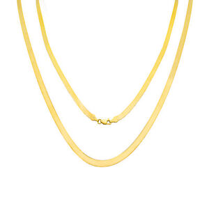 10K Yellow Gold Solid Womens 3mm High Polish Silk Herringbone Chain Necklace 16