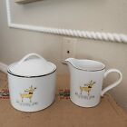 Pottery Barn Reindeer Rudolph Sugar Bowl Lid and Creamer Condiment Set