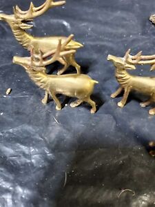 Vintage Small Miniature Brass Reindeer Deer Home Statue Decor Lot Of 4