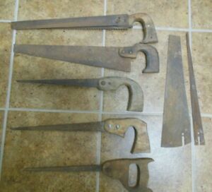Vintage Hand Saws Lot of 5 with 2 Extra Blades