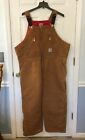 Carhartt Men’s Bib Overalls 48X28 Brown Canvas Double Knee Quilted Lined