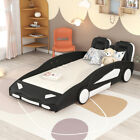 Children Car-Shaped Platform Bed Frames w/ Wheels Wood Kid Bed Bedroom Furniture