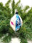New ListingVintage Poland Teardrop Blue Silver Pink Bird Blown Glass Christmas Ornament F11
