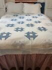 Vintage Quilt Blue White Churn Dash Hand Quilted Display Or Cutter