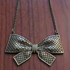Sweet Gold Brass Tone Bow Pendant Adjustable Necklace w/Small Tangle