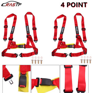 2x Red 4 Point Buckle Racing Seat Belt Harness 2