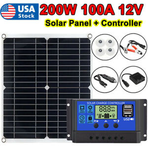 200 Watts Solar Panel Kit 100A 12V Battery Charger w/ Controller Caravan Boat US