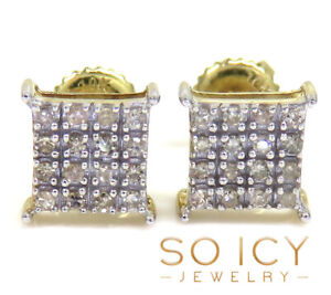 0.14ct 6mm Mens Ladies 10k Yellow Real Gold i1 Diamond Square Earrings Studs