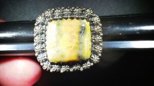 Sterling Silver 925 Bumble Bee Jasper Ring Square 7.5 ADJ Native American Indian