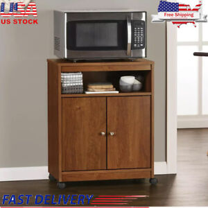Kitchen Microwave Cart Rolling Trolley Storage Utility Cabinet Shelf Wood Stand