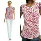 CABI 732 S Red White And Blue print short sleeve Crew Neck top.