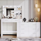 New ListingMakeup Vanity Desk with Mirror and 3-Color LED Lights 8 Storage Drawers