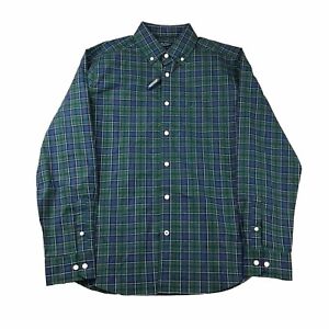 Nautica Flex Shirt Men Medium Green Blue Plaid Long Sleeve Classic Fit Button Up