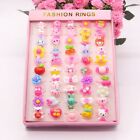 Wholesale 50Pcs/set gift boxes Cute Cartoon Ring Kids Resin Rings party Jewelry