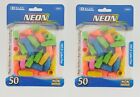Lot of 100 ASSORTED NEON COLOR PENCIL CAP ERASERS PVC & Latex Free Chisel Shape