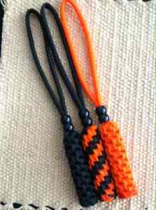 (3) Paracord Knife Lanyards -Fits- Fixed and Folded Blade Knives BLACK / ORANGE