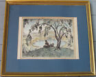 Roselle H. OSK color etching ...couple on a grassy rise... pencil signed & editd