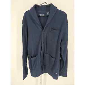 Chaps Mens Sz M Cotton Blend Button Front Cardigan Sweater Navy Blue w/ Pockets