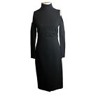 AKRIS punto dress Womens 6 Black Long Sleeve Cold Shoulder Midi Mock Neck
