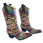 Corkeys Nomad Yippy Cowboy Rain Rubber Boots Abstract Monet Print Women's Sz 6