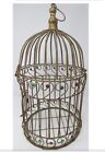Vintage Bird Cage Golden Colored with Twisted Bars and Plastic Jewels.