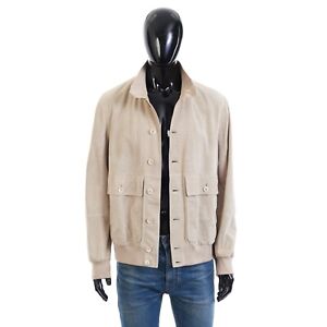 BRUNELLO CUCINELLI 7495$ Light Beige Perforated Leather Jacket - Stand Up Collar