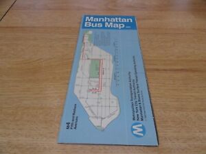 VINTAGE 1990 MANHATTAN BUS MAP SHOWING ALL THE BUS ROUTES AND TIMES