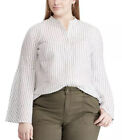 Chaps Womens Plus Size 0X Striped Linen Shirt Top Blouse Bell Sleeve Button $65