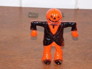 Vintage Halloween Scarecrow Hard Plastic Candy Container