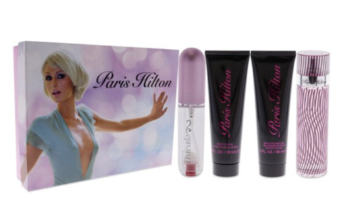 Paris Hilton Gift Set. Eau De Parfum, Body Lotion, Shower Gel And Travalo Spray