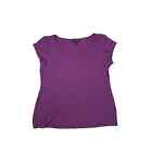 M Eileen Fisher Short Slv Tee T-Shirt Top Purple 100% Silk Stretch Jersey Crew