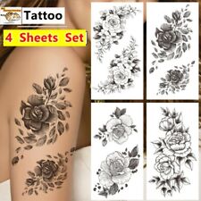 4 Sheets Temporary Waterproof 3D Flowers Rose Tattoos Stickers Body 04