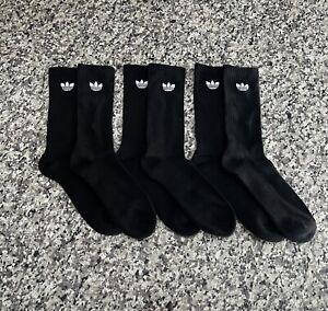 3 Pairs Adidas Black Crew Socks White Logo Size 6-12 Mens Trefoil Genuine New