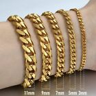 Men's Gold Plated Stainless Steel Curb Cuban Chain Link Bracelet 3/5/7/9/11 mm