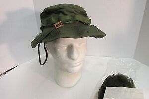 US Vietnam Era OD Jungle Boonie Hat 6 7/8 OG-107 1969 NOS In Wrap W Mosquito Net