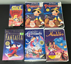DISNEY SEALED VINTAGE VHS LOT Alice, Pinocchio (2), Fantasia, Cinderella+Aladdin