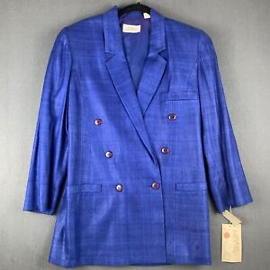Ellen Tracy Blazer Jacket Womens 8 Silk Lined VTG 80s Electric Blue Retro NWT