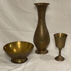 Vintage Ornate Indian Brass Vessel Set