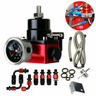 Universal 6AN Adjustable Fuel Pressure Regulator Kit Oil 0-100psi GaugeBlack&Red