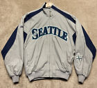 VINTAGE Majestic Seattle Mariners Jacket Mens Medium Gray & Blue On Field