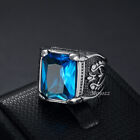 Mens Blue CZ Simulated Onyx Sapphire Stone Ring Stainless Steel Size 7-15 Gift