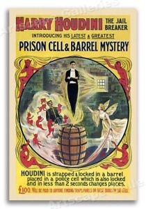 1905 Harry Houdini Prison Cell & Barrel Escape Vintage Style Magic Poster  24x36